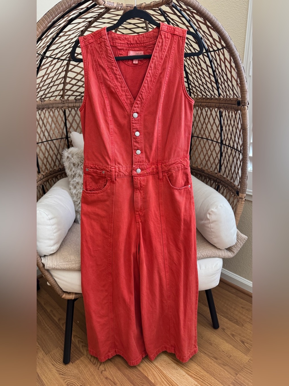 Universal Thread Red Orange Sleeveless Cropped Denim Boilersuit Jumpsuit Size 8